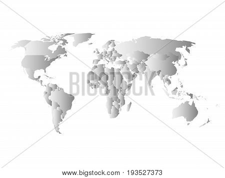 Grey political map of World. Each state with own horizontal gradient. Vector illustration.