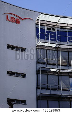 MAINZ, GERMANY - JUNE 26: The office building of the building society LBS with logo on the modern facade on June 26, 2017 in Mainz.