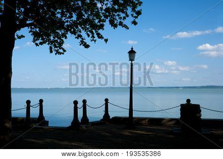 The Lake Balaton at Balatonfured with silhouettes
