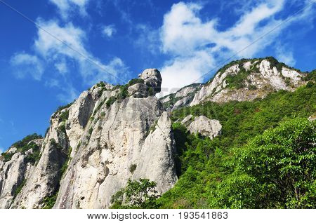 The dramatic cliffs and mountains in the Fangdong scenic area of Yandangshan located in Zhejiang province China.