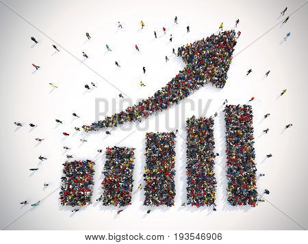 3D rendering of people forms an arrow and statistic