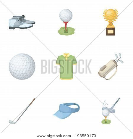 A golfer, a ball, a club and other golf attributes.Golf club set collection icons in cartoon style vector symbol stock illustration .