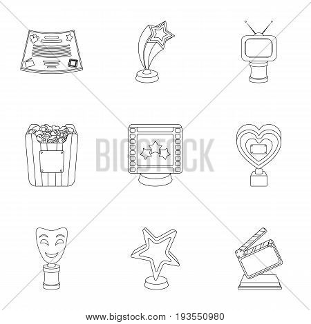 A set of awards for the movie viewings. Gold, silver and bronze awards to the Director, the actor. Moovie awards icon in set collection on outline style vector symbol stock web illustration.