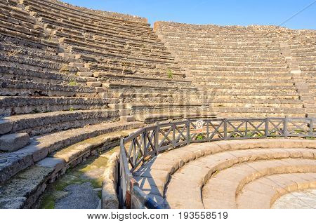 Stone steps in the Small Theater (Teatro Piccolo) of Pompeii - Campania Italy