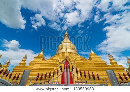 Kuthodaw Golden pagoda at Mandalay Myanmar and blue sky