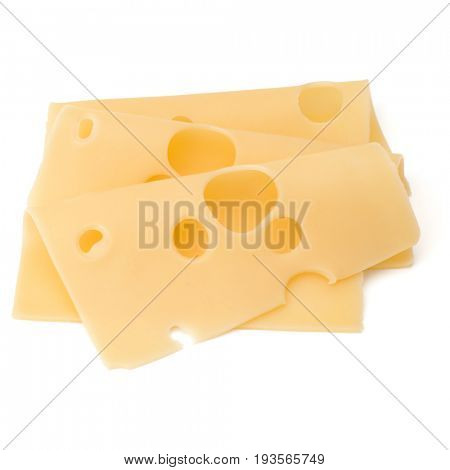 three Cheese slices isolated on white background