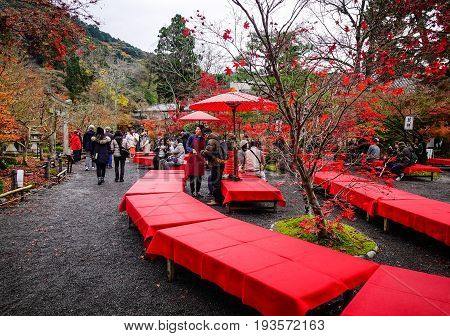 People At Eikando Shrine In Kyoto, Japan