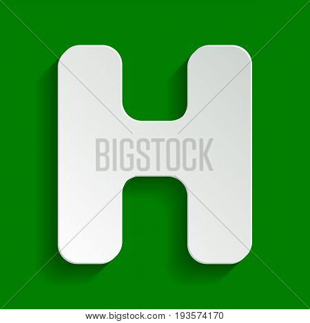 Letter H sign design template element. Vector. Paper whitish icon with soft shadow on green background.