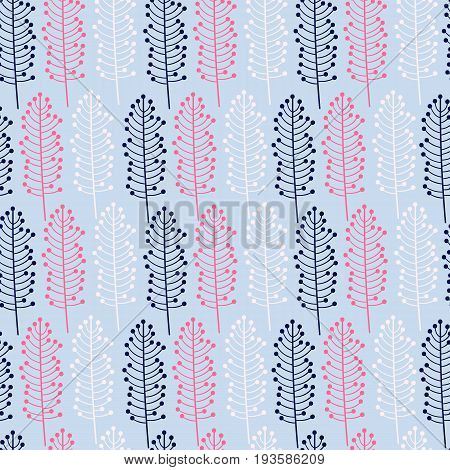 Vector artistic seamless pattern in scandinavian style. Isolated twigs and treess. Simple nordic illustration. Use for fabric design poster placard wrapping paper invitation home decor.
