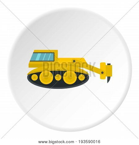 Excavator with hydraulic hammer icon in flat circle isolated vector illustration for web