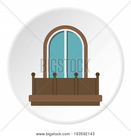 Retro balcony with an arched window icon in flat circle isolated vector illustration for web