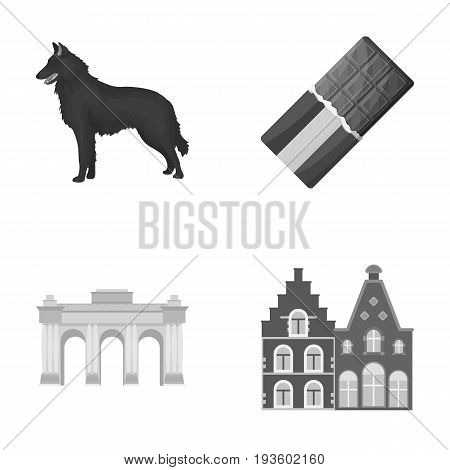 Chocolate, cathedral and other symbols of the country.Belgium set collection icons in monochrome style vector symbol stock illustration .