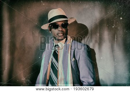 Old Worn Vintage Photo Of African American Gangster.