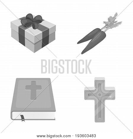 Cross, bible, gift and carrots.Easter set collection icons in monochrome style vector symbol stock illustration .