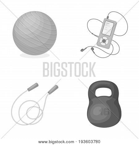 Ball, player and other equipment for training.Gym and workout set collection icons in monochrome style vector symbol stock illustration .