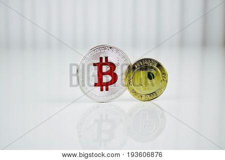Red Bitcoin And Gold Peercoin