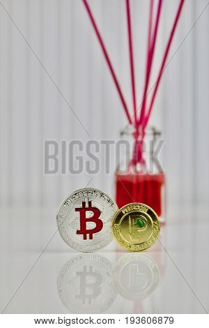 Red Bitcoin And Gold Peercoin
