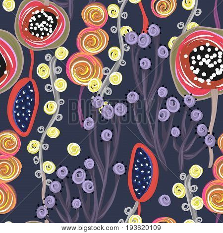 Floral seamless pattern. Hand drawn creative flowers or trees. Colorful artistic background. Abstract herb. Can be used for wallpaper textiles wrapping card cover. Vector illustration eps10