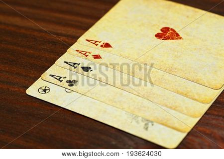 Indescribable poker combination - five of a kind aces with joker