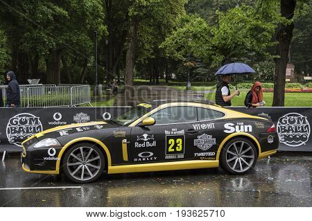 Riga, Latvia - July 01, 2017: Ferrari F12 (2013) from Gumball 3000 Race 
