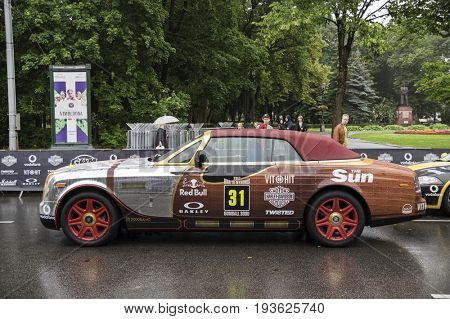 Riga, Latvia - July 01, 2017: Rolls Royce Drophead Coupe (2010) from Gumball 3000 Race 