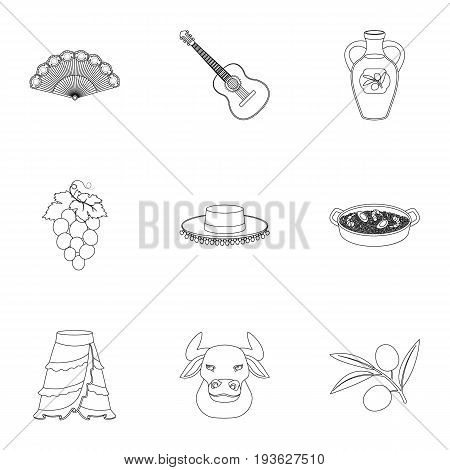 A set of pictures about Spain. Sights of Spain, gypsies, guitar, dances.Spain country icon in set collection on outline style vector symbol stock web illustration.