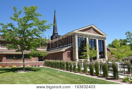 CODY, WYOMING - JUNE 24, 2017: Historic Cody Mural and Museum. the site offers a powerful glimpse into the western expansion of Mormon pioneers in the late 1800s