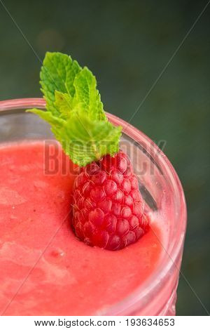 Beautiful Raspberry Smoothie With Berries And Fresh Mint