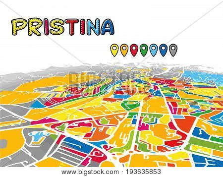Pristina, Kosovo, Downtown 3D Vector Map