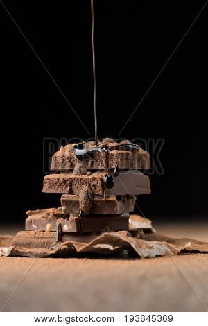 Milk chocolate sprinkled with syrup