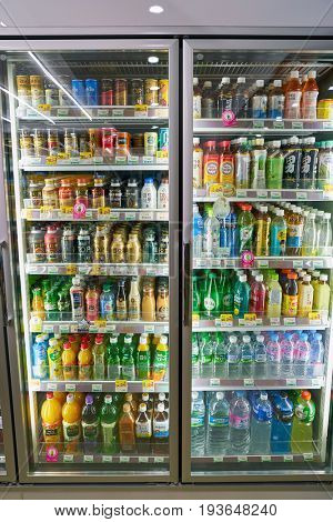 SEOUL, SOUTH KOREA - CIRCA MAY, 2017: goods on display at a CU convenience store. CU is a convenience store franchise chain in South Korea.