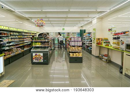 SEOUL, SOUTH KOREA - CIRCA MAY, 2017: inside a CU convenience store. CU is a convenience store franchise chain in South Korea.