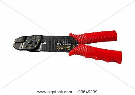 Red and black equipment plastic and metal cutter pilers for electrical cable