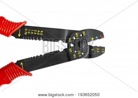 Red and black equipment plastic and metal cutter pilers for electrical cable
