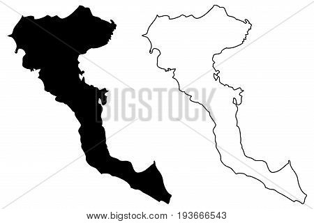 Greek Island of Corfu map vector illustration , scribble sketch Corfu island