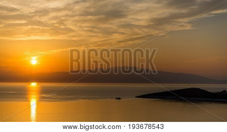 Beautiful and amazing sunset in Greek Island Thasos