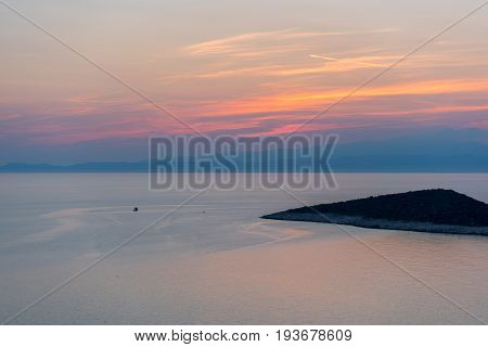 Beautiful and amazing sunset in Greek Island Thasos