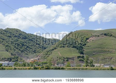 Vineyards and Cote Rotie Hills, River Rhone, France