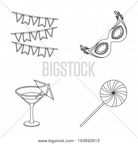 Garlands, cocktail and other accessories at the party.Party and partits set collection icons in outline style vector symbol stock illustration .