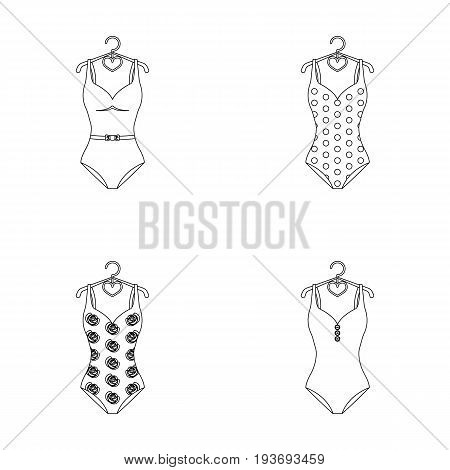 Different kinds of swimsuits. Swimsuits set collection icons in outline style vector symbol stock illustration .