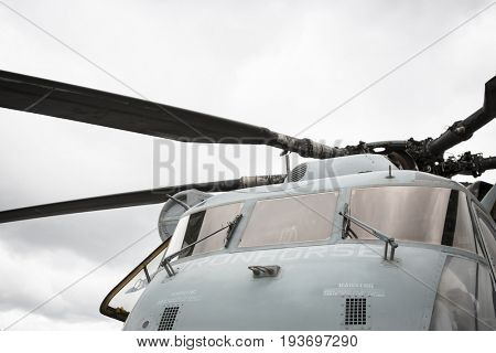 Ship Tour USS Kearsarge (LHD 3) Wasp-class amphibious assault ship: USMC Marine Corps Squadron HMH-461 Ironhorse CH-53E Sea Stallion helicopter, flight deck. Fleet Week NEW YORK MAY 25 2017.