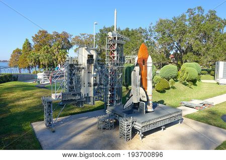 HOUSTON, USA - JANUARY 12, 2017: Miniature of a spacecraft with a nasa station representation in USA is replete with inspiring reproductions, made with lego pieces.