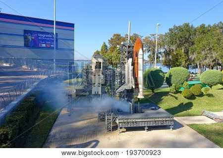 HOUSTON, USA - JANUARY 12, 2017: Miniature of a spacecraft with a nasa station representation in USA is replete with inspiring reproductions, made with lego pieces.