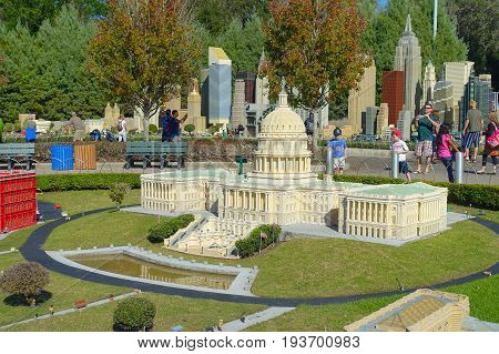 HOUSTON, USA - JANUARY 12, 2017: Miniature of the white house in USA is replete with inspiring reproductions, made with lego pieces.