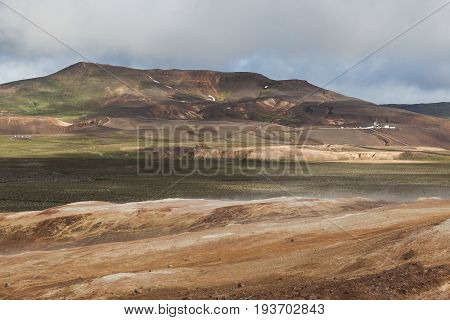 Krafla Volcanic Area, Myvatn, Northern Iceland. Beautiful Mountain Landscape With Krafla Geotermal P