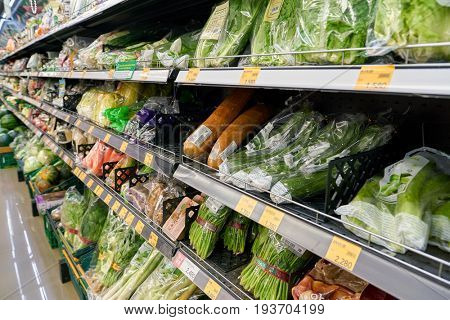 SEOUL, SOUTH KOREA - CIRCA MAY, 2017: inside a grocery store in Seoul. CU is a convenience store franchise chain in South Korea.