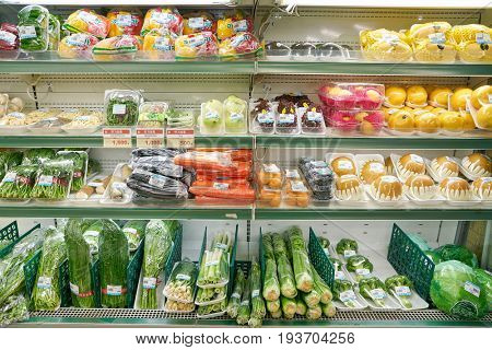SEOUL, SOUTH KOREA - CIRCA MAY, 2017: inside a grocery store in Seoul. CU is a convenience store franchise chain in South Korea.
