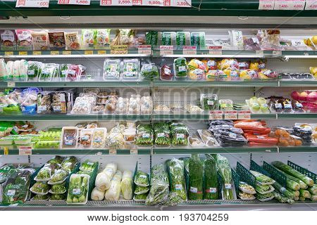 SEOUL, SOUTH KOREA - CIRCA MAY, 2017: inside a grocery store in Seoul. CU is a convenience store franchise chain in South Korea.