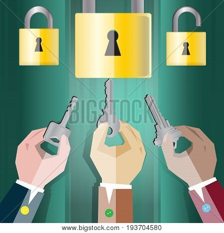 Businessman,  hand, key, lock, - Vector modern design Idea and Concept illustration Business.