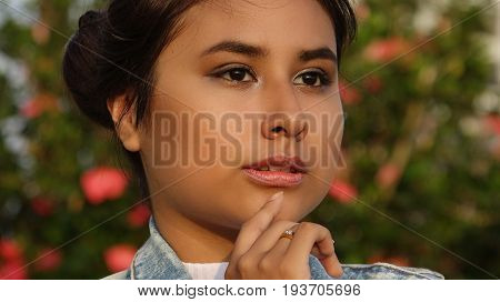 Close Up of a Worrisome Girl Teenager